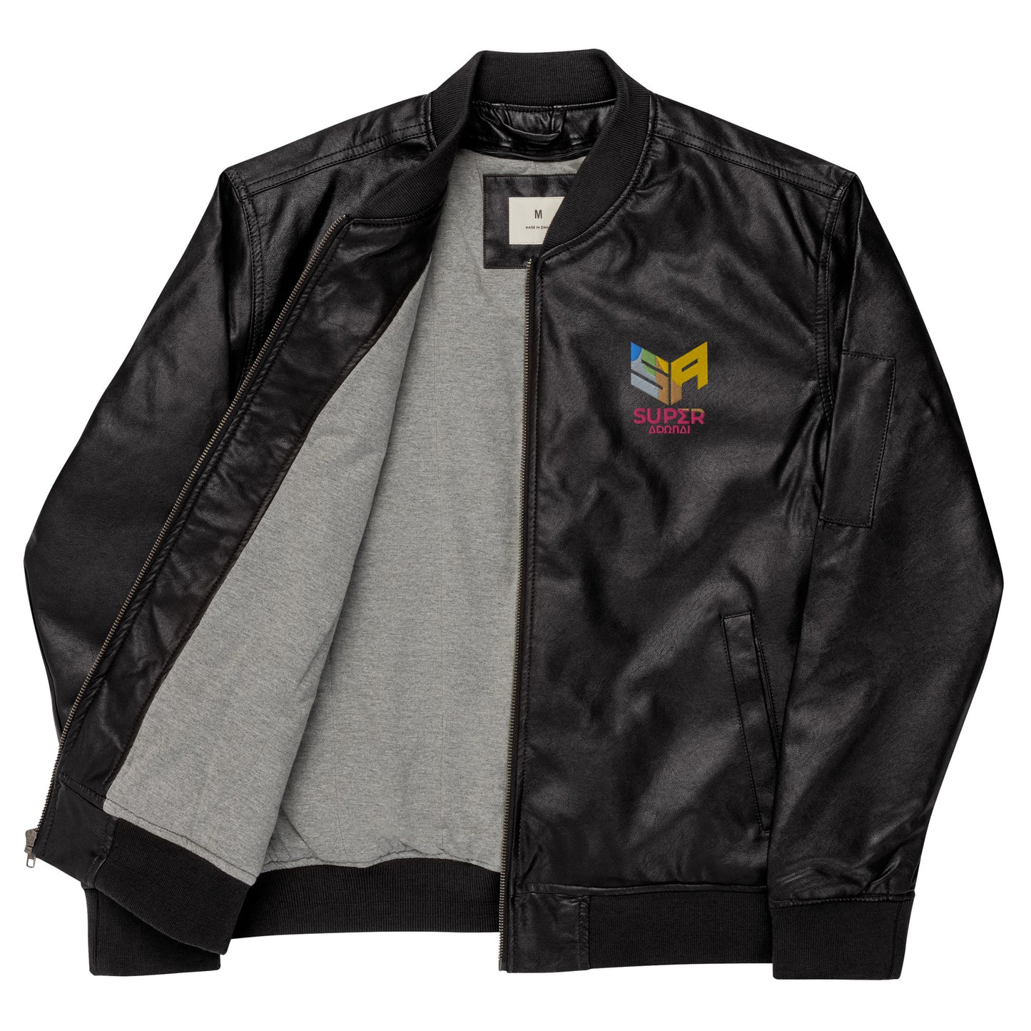 Superadonai SA Logo Leather Bomber Jacket