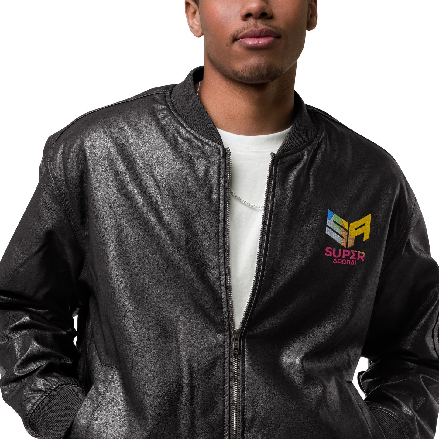 Superadonai SA Logo Leather Bomber Jacket