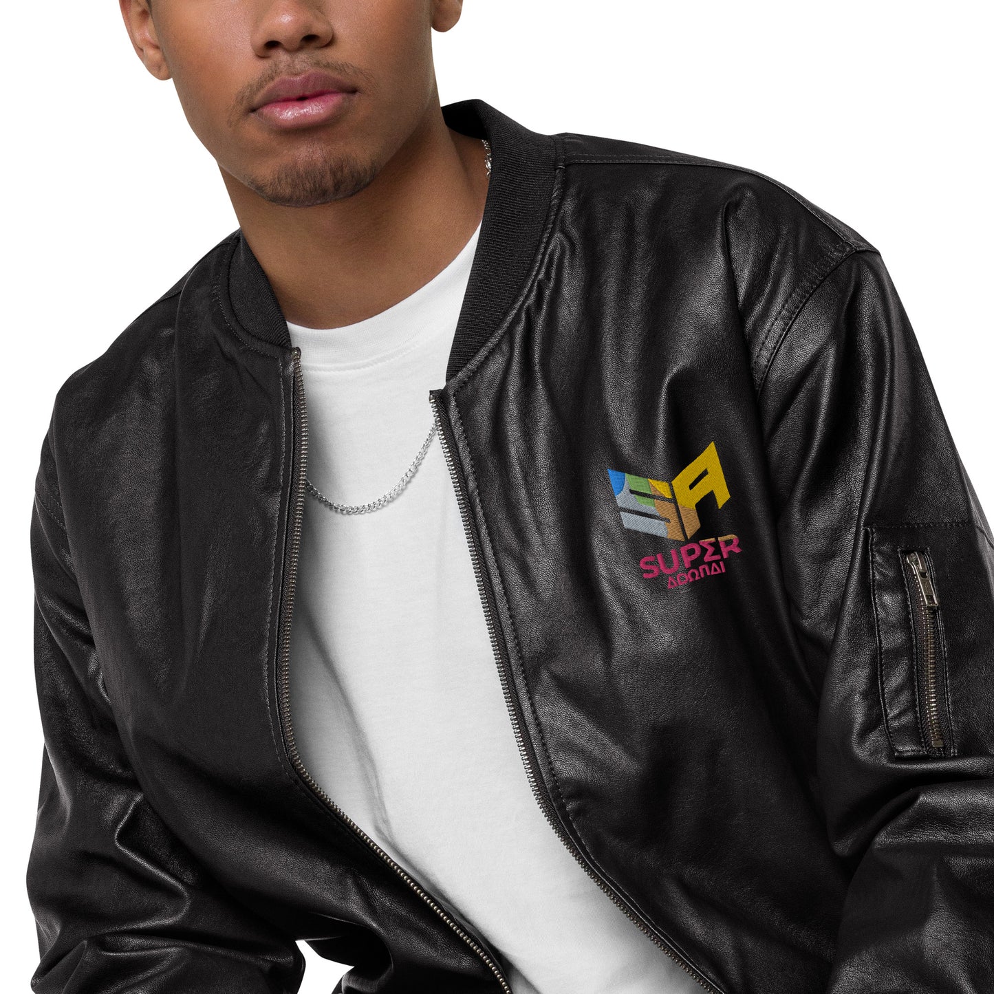 Superadonai SA Logo Leather Bomber Jacket