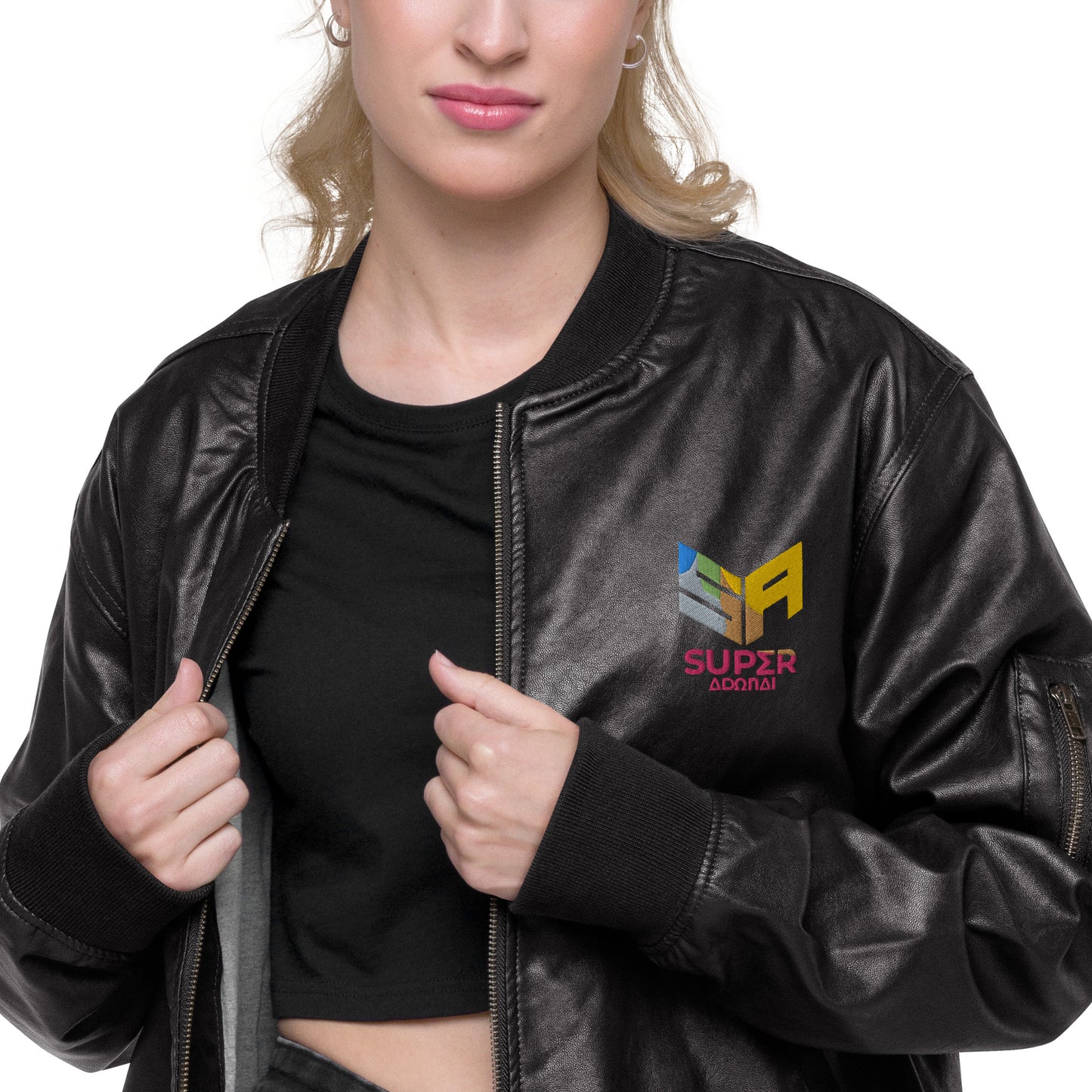 Superadonai SA Logo Leather Bomber Jacket