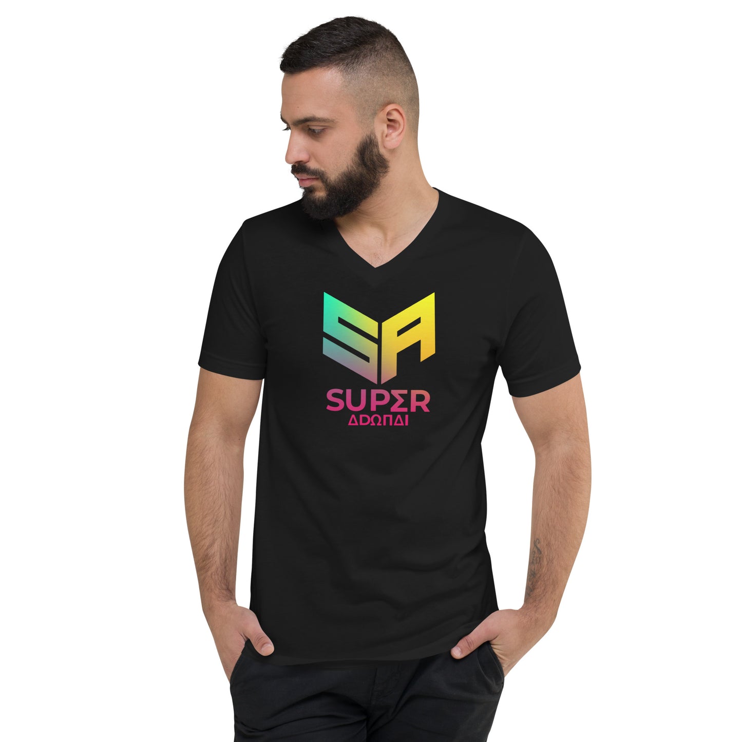 Superadonai SA logo Short Sleeve V-Neck T-Shirt